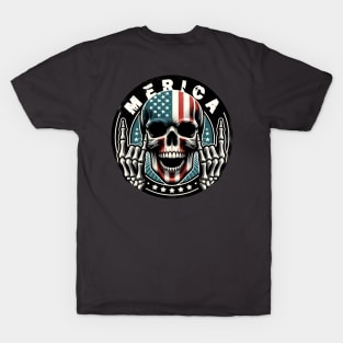 Merica Rock Sign for 2024 4th of July Rocks Skull T-Shirt